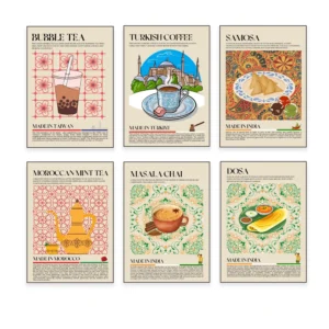 turkish baklava moroccan mint tea cuban coffee masala tea bubble lndian street food egg tarts kitchen food posters home decora