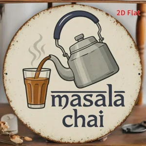 1 vintage 'masala chai' sign with teapot and glass illustration perfect for home, café, bar, indian home decor