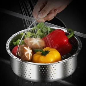 with handle and stand steamer basket 304 stainless steel fine mesh steaming rack silver rices washing drain basket stuffed bun