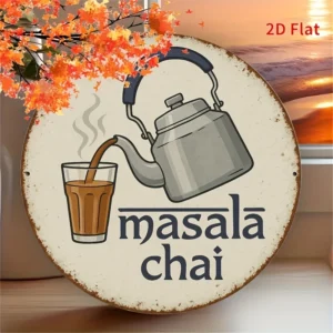 1 vintage 'masala chai' sign with teapot and glass illustration perfect for home, café, bar, indian home decor