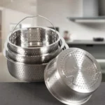 with handle and stand steamer basket 304 stainless steel fine mesh steaming rack silver rices washing drain basket stuffed bun